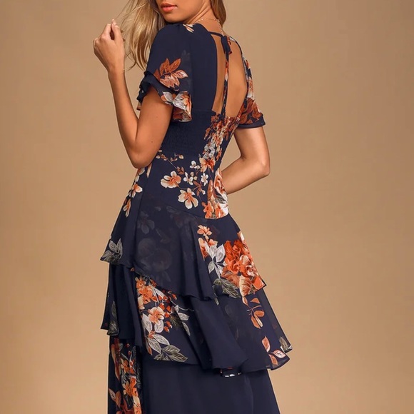 Lulus Dance under the stars in the Midnight Mood Navy Blue Floral Maxi Size M - Picture 2 of 11
